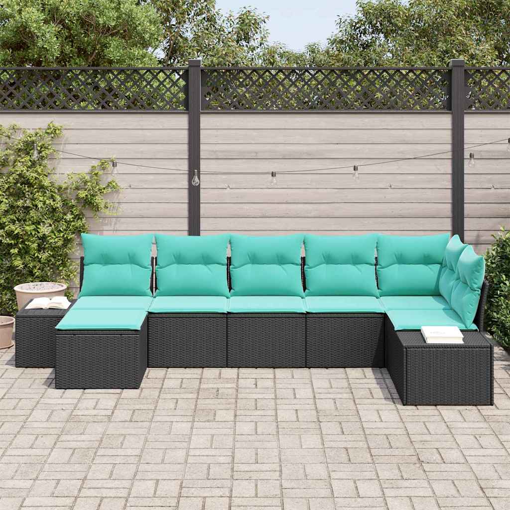 vidaXL Tuinbank Set 7 st Bruin en Rood poly rattan