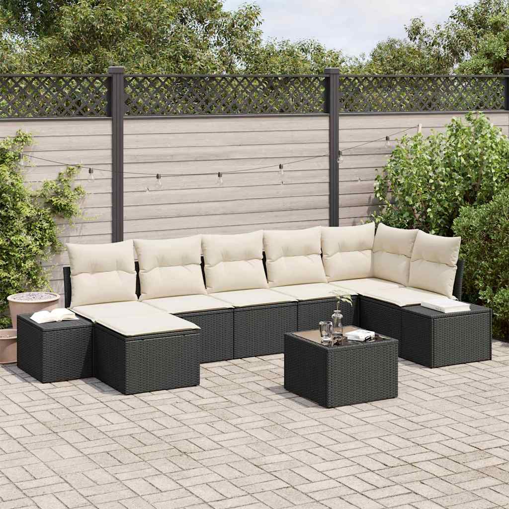 vidaXL Tuinbank Set met kussen met opslag 7 pcs Zwart poly rattan