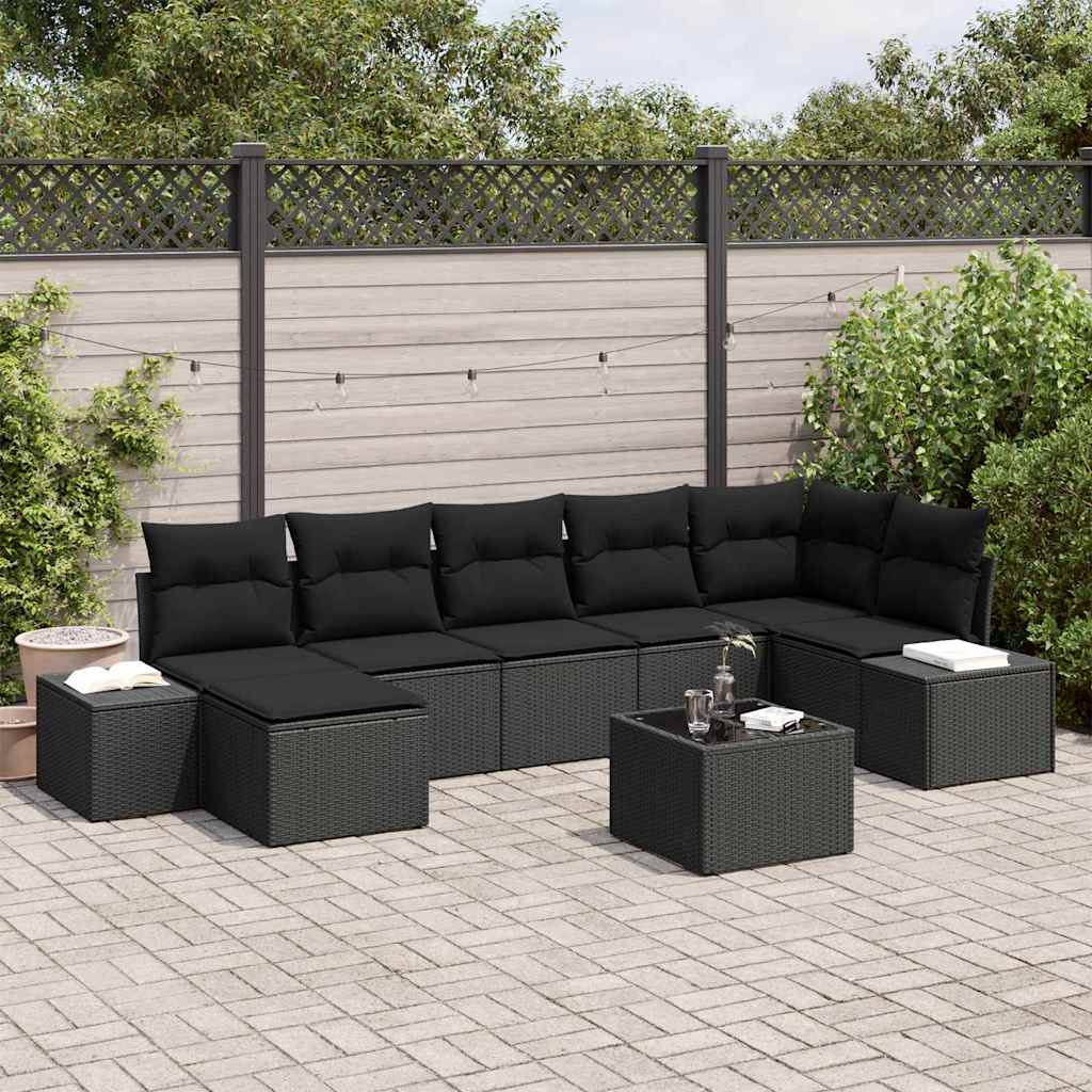 vidaXL Tuinbank Set met kussen met opslag 7 pcs Zwart poly rattan