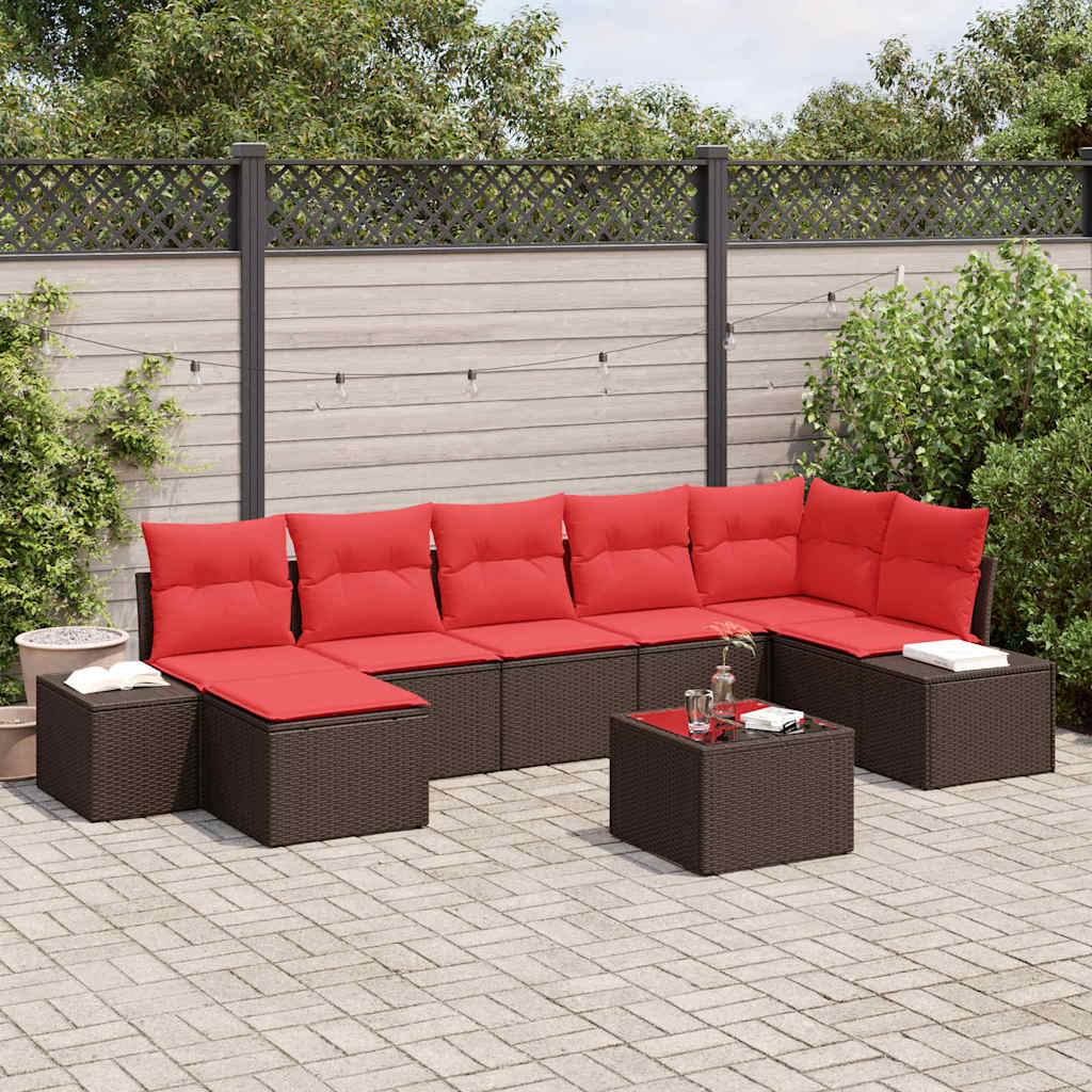 vidaXL Tuinbank Set 7 st Bruin en Rood poly rattan