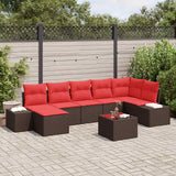 vidaXL Tuinbank Set 7 st Bruin en Rood poly rattan