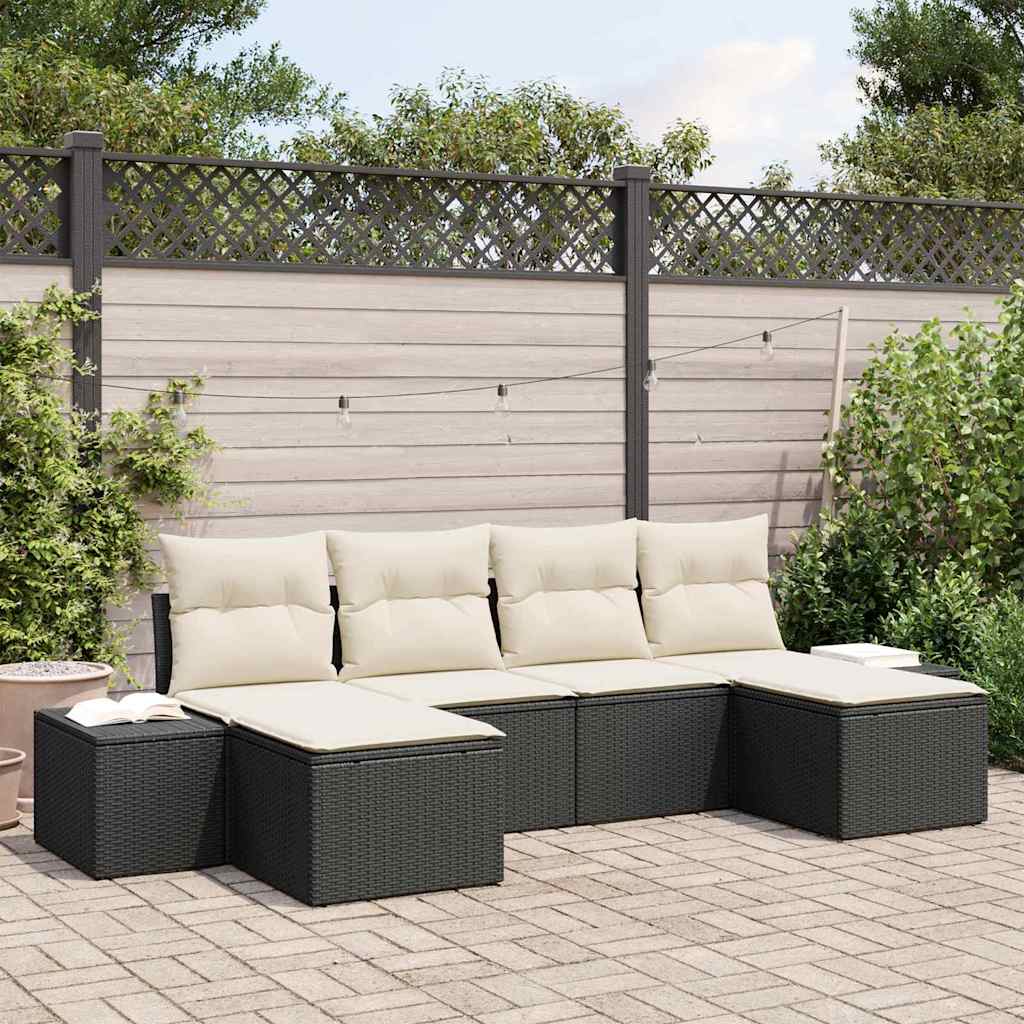 vidaXL Tuinbank Set met kussen 4 pcs Zwart en Crème poly rattan