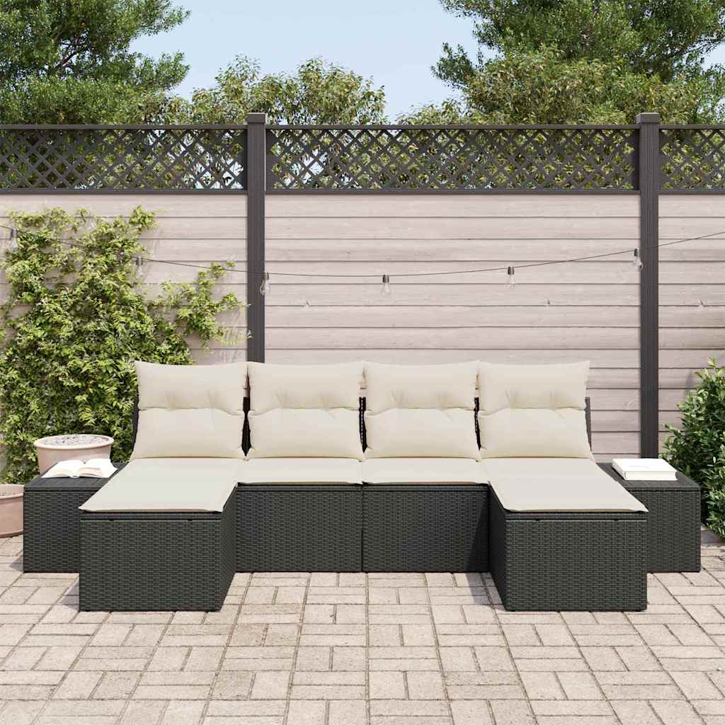 vidaXL Tuinbank Set met kussen 4 pcs Zwart en Crème poly rattan
