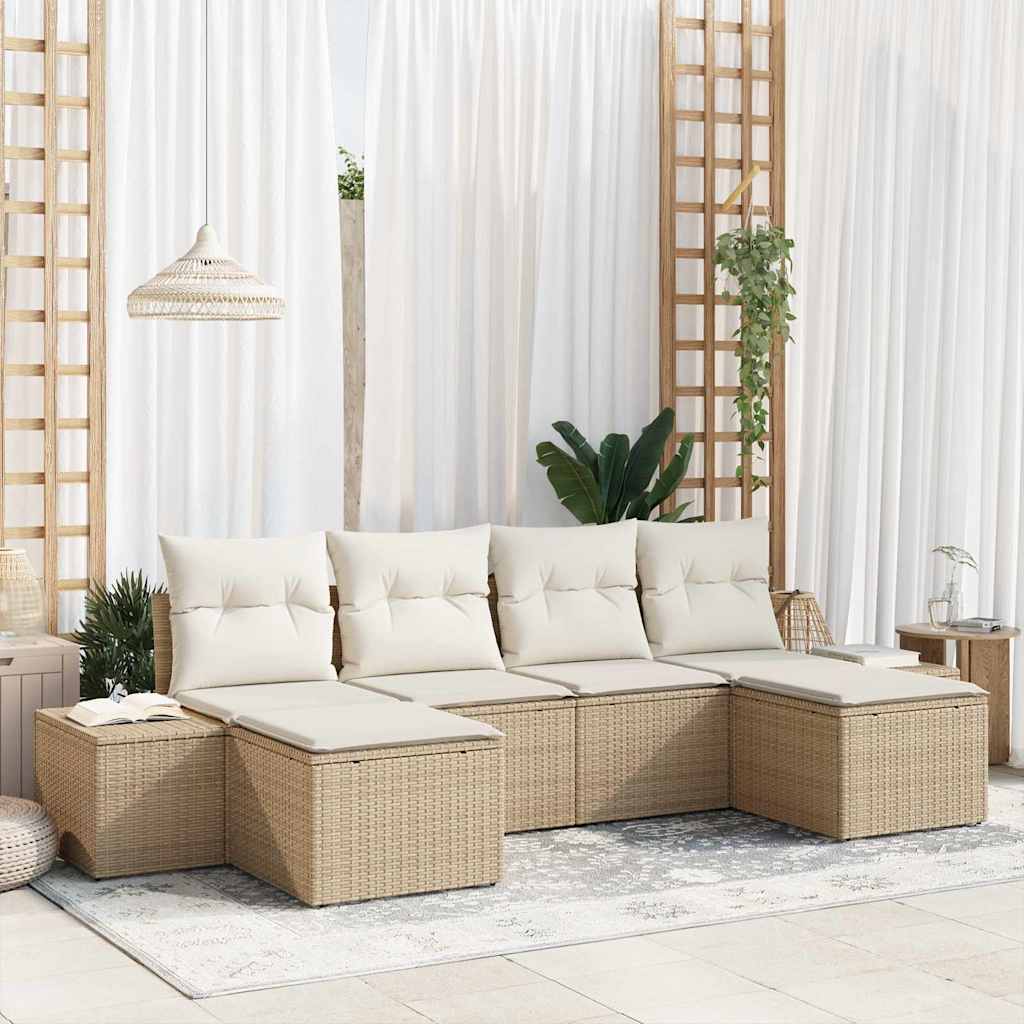 vidaXL Tuinbank Set met kussen 4 pcs Zwart en Crème poly rattan