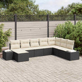 vidaXL Garden Sofa Set with Cushions 8 pcs Black and Cream Poly Rattan