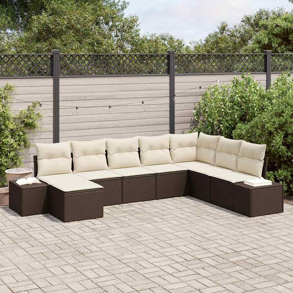 vidaXL Garden Sofa Set with Cushions 8 pcs Black and Cream Poly Rattan