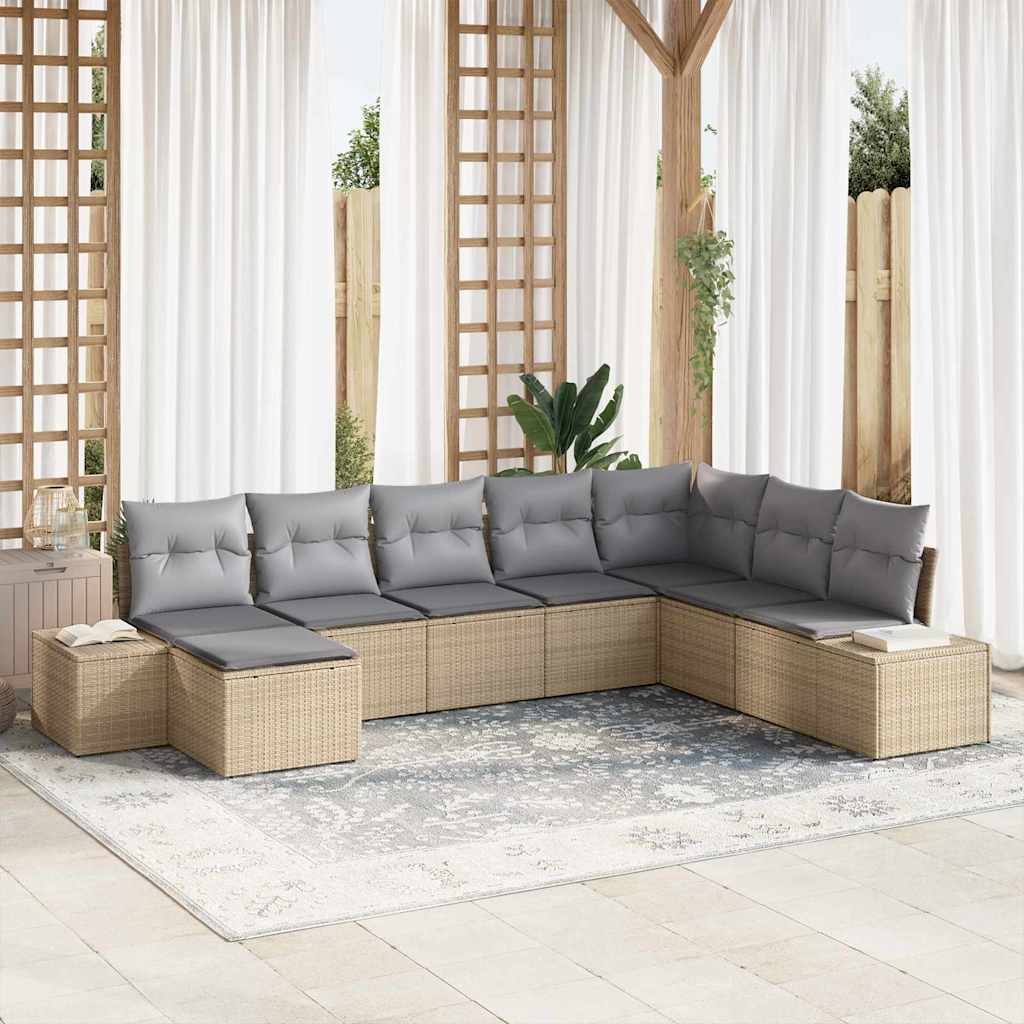vidaXL Garden Sofa Set with Cushions 8 pcs Black and Cream Poly Rattan