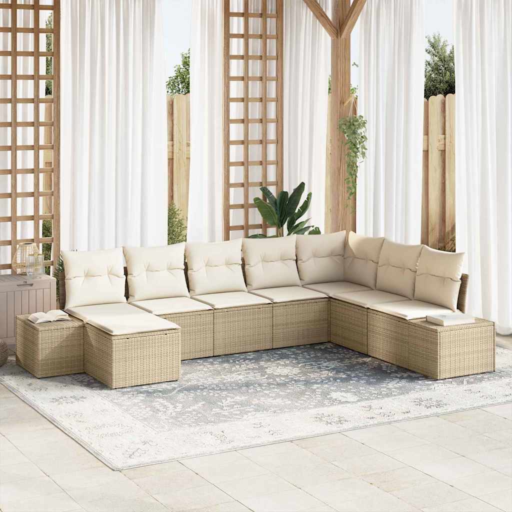 vidaXL Garden Sofa Set with Cushions 8 pcs Black and Cream Poly Rattan