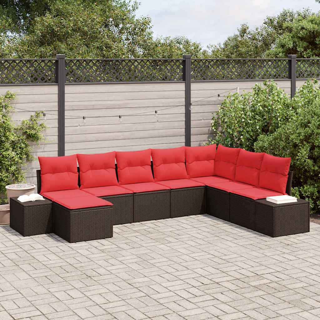 vidaXL Garden Bench Set 8 pcs Brown and Red poly rattan