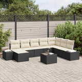 vidaXL Garden Sofa Set with Cushions 8 pcs Black and Cream Poly Rattan