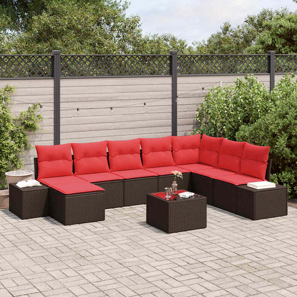 vidaXL Garden Bench Set 8 pcs Brown and Red poly rattan