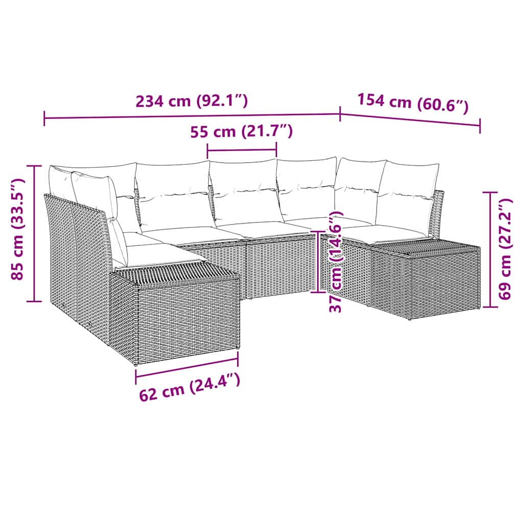 vidaXL Tuinbank Set met opslag 6 pcs Zwart en Crème Poly rattan