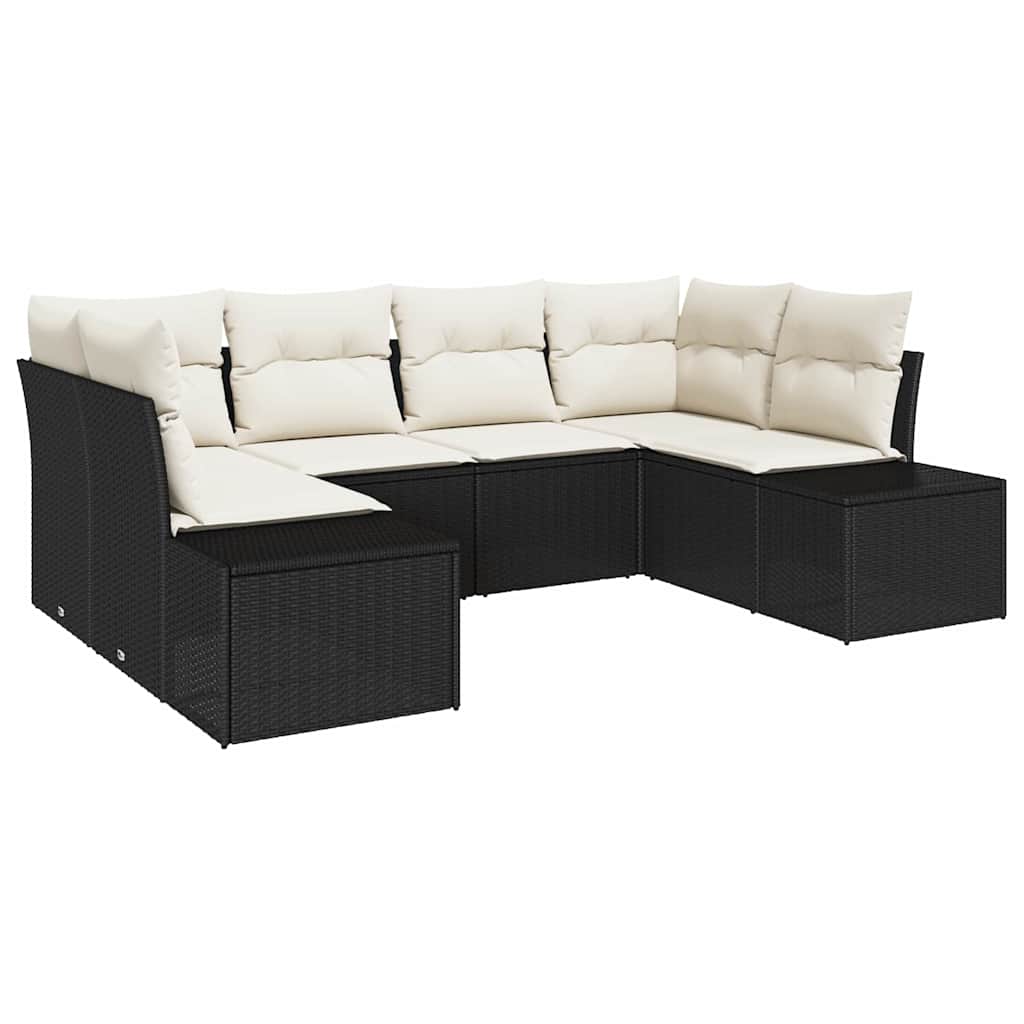 vidaXL Tuinbank Set met opslag 6 pcs Zwart en Crème Poly rattan