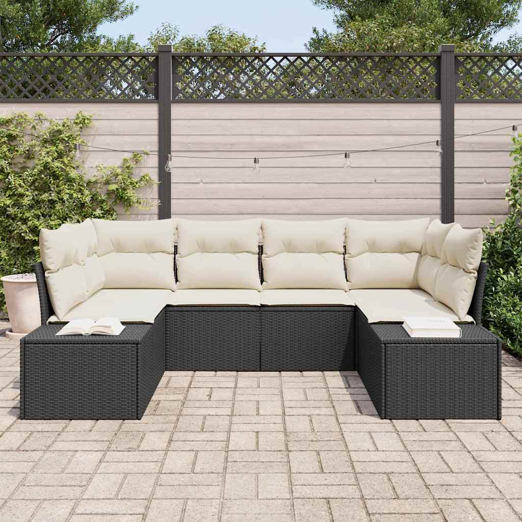 vidaXL Tuinbank Set met opslag 6 pcs Zwart en Crème Poly rattan