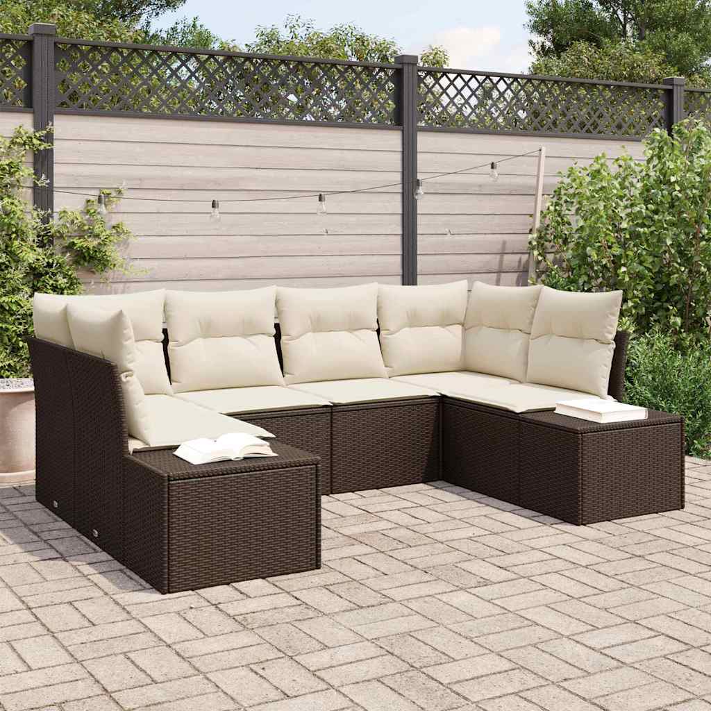 vidaXL Tuinbank Set met opslag 6 pcs Zwart en Crème Poly rattan