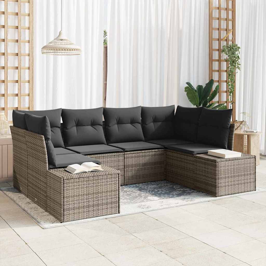 vidaXL Tuinbank Set met opslag 6 pcs Zwart en Crème Poly rattan