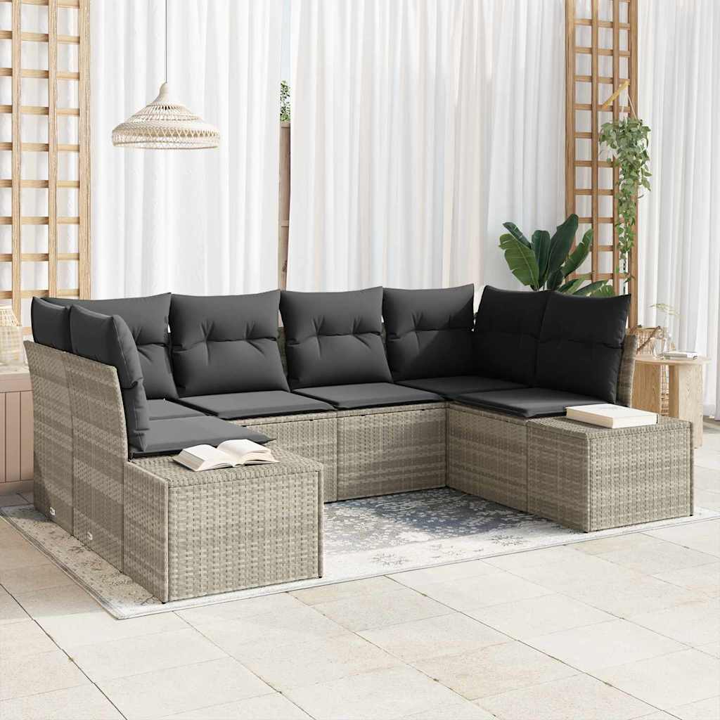 vidaXL Tuinbank Set met opslag 6 pcs Zwart en Crème Poly rattan