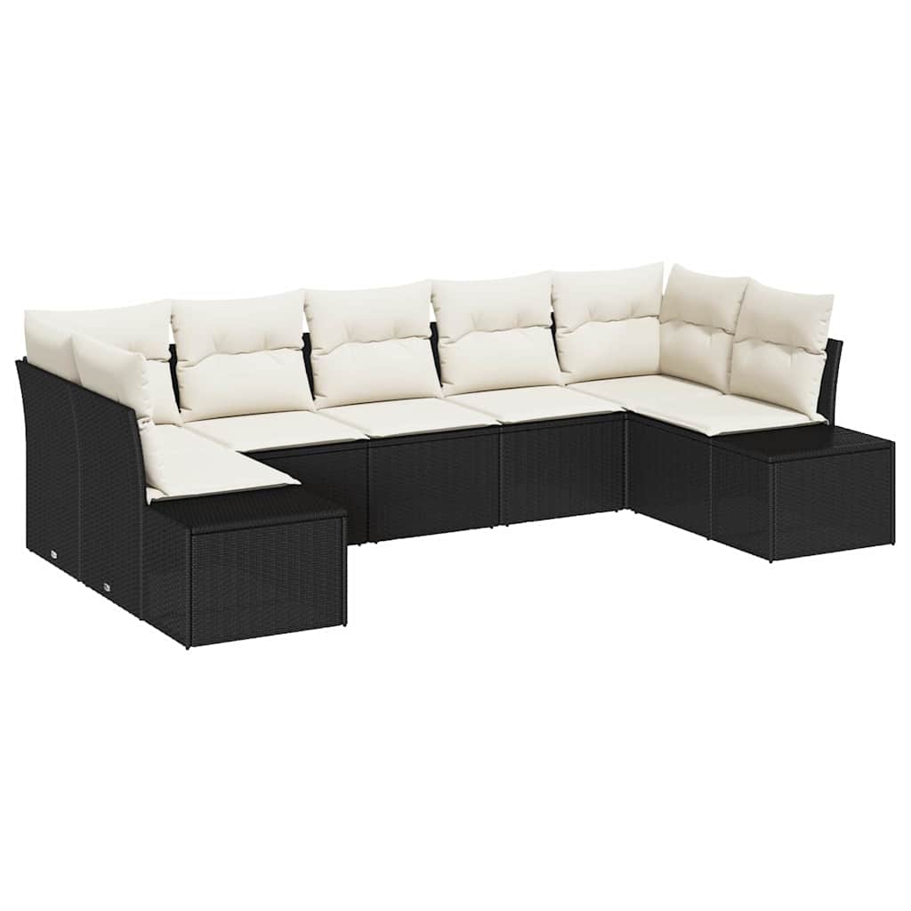 vidaXL Garden Lounge Set with Storage 7 pcs Black and Cream Poly Rattan