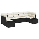 vidaXL Garden Lounge Set with Storage 7 pcs Black and Cream Poly Rattan