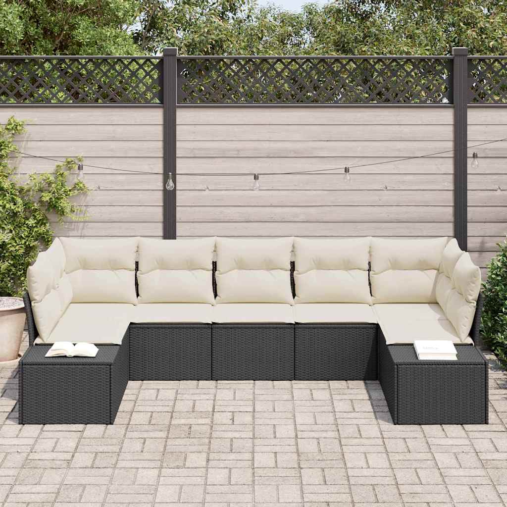 vidaXL Garden Lounge Set with Storage 7 pcs Black and Cream Poly Rattan