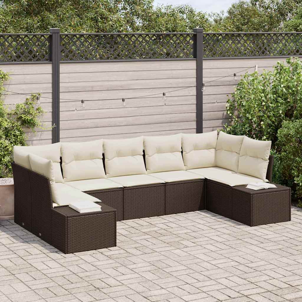 vidaXL Garden Lounge Set with Storage 7 pcs Black and Cream Poly Rattan