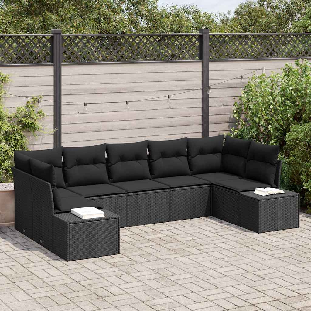 vidaXL Garden Lounge Set with Storage 7 pcs Black and Cream Poly Rattan
