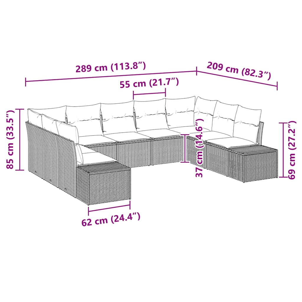 vidaXL Tuinbank Set met kussen 9 pcs Zwart en Crème Polyrattan