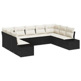 vidaXL Tuinbank Set met kussen 9 pcs Zwart en Crème Polyrattan