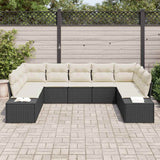vidaXL Tuinbank Set met kussen 9 pcs Zwart en Crème Polyrattan