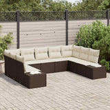 vidaXL Tuinbank Set met kussen 9 pcs Zwart en Crème Polyrattan
