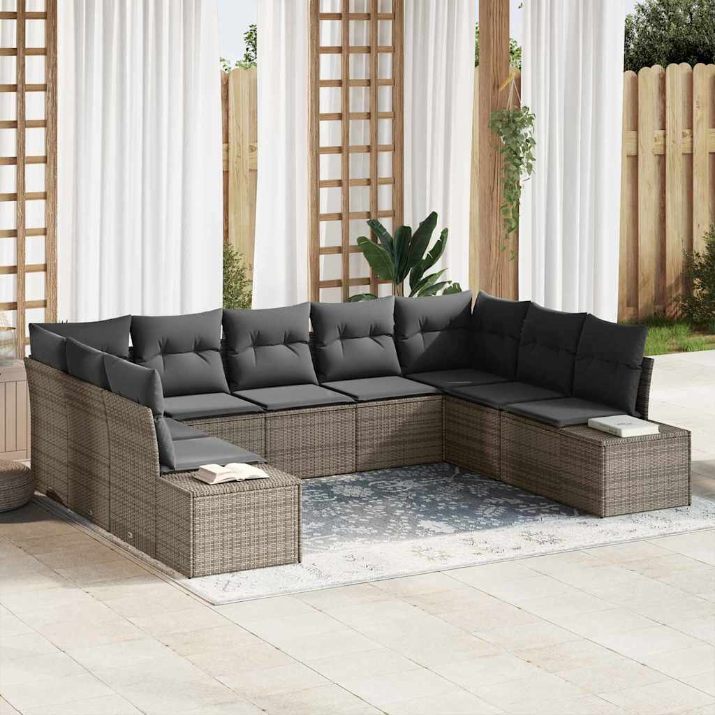 vidaXL Tuinbank Set met kussen 9 pcs Zwart en Crème Polyrattan