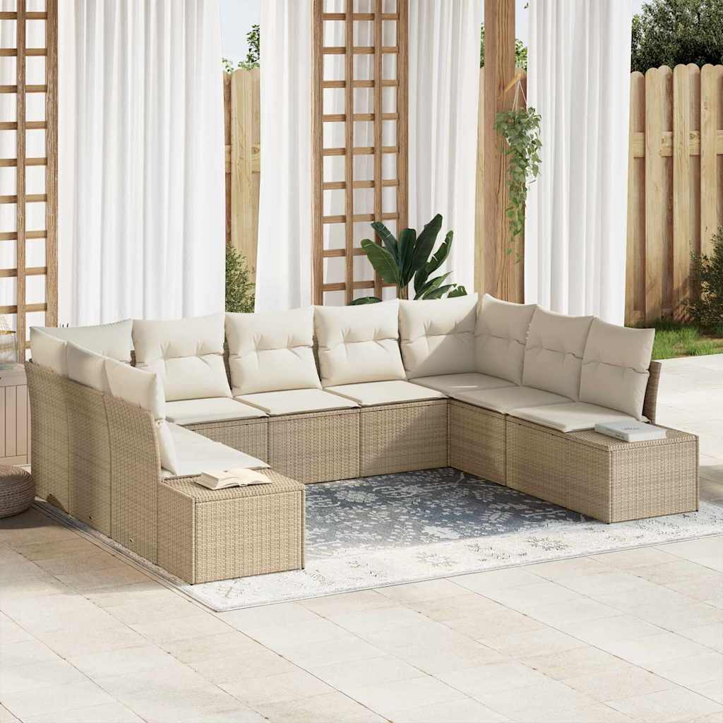 vidaXL Tuinbank Set met kussen 9 pcs Zwart en Crème Polyrattan
