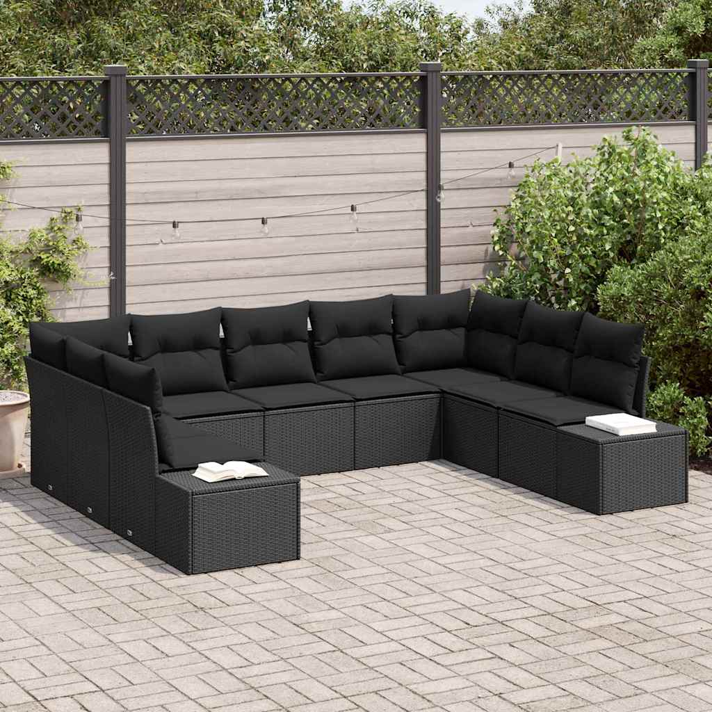 vidaXL Tuinbank Set met kussen 9 pcs Zwart en Crème Polyrattan