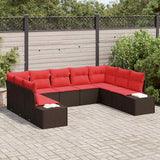 vidaXL Garden Sofa Set 9 pcs 8-Seater Brown and Red Polyrattan