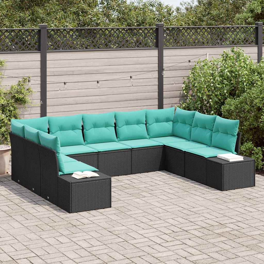vidaXL Garden Sofa Set 9 pcs 8-Seater Brown and Red Polyrattan