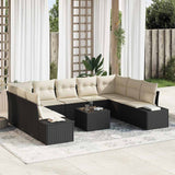 vidaXL Tuinbank Set met kussen 9 pcs Zwart en Crème Polyrattan