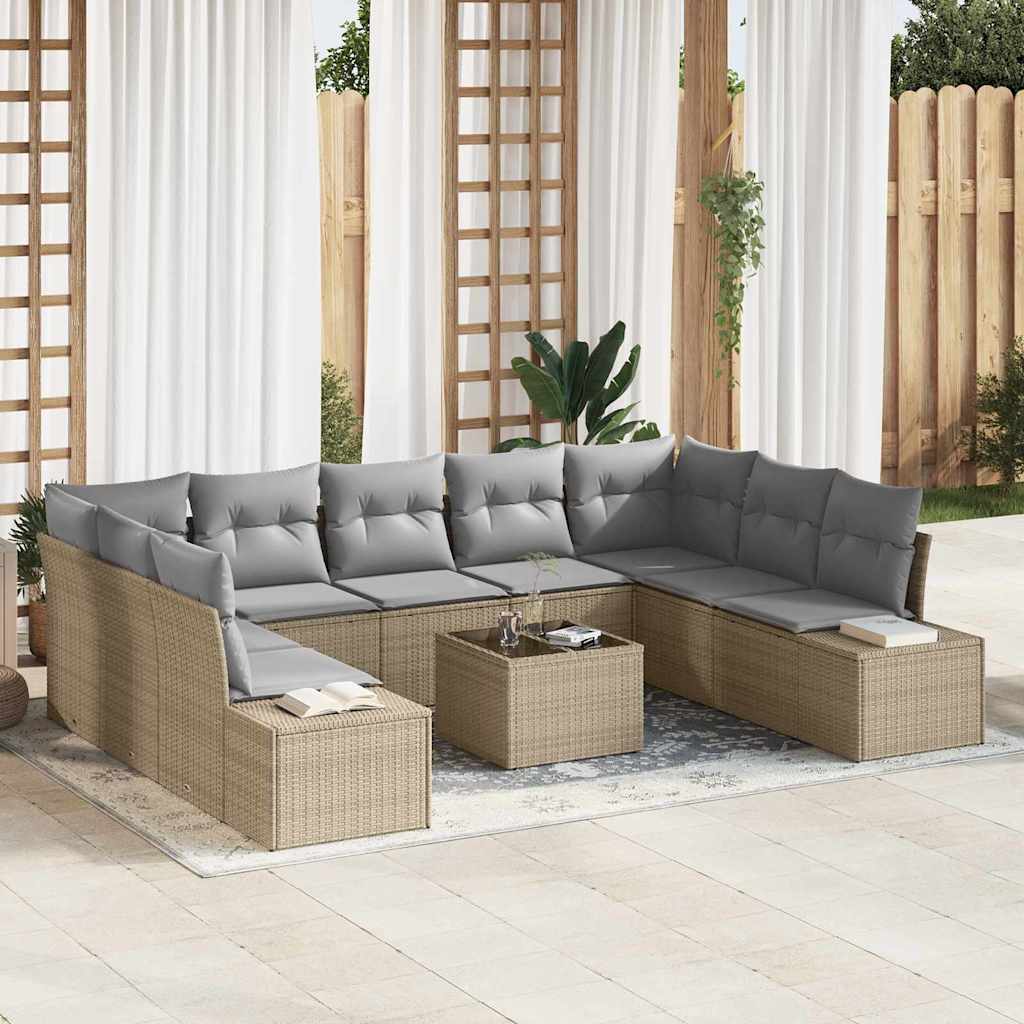 vidaXL Tuinbank Set met kussen 9 pcs Zwart en Crème Polyrattan