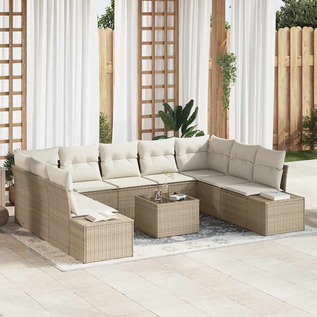 vidaXL Tuinbank Set met kussen 9 pcs Zwart en Crème Polyrattan