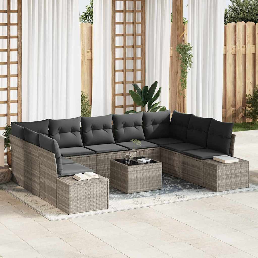 vidaXL Tuinbank Set met kussen 9 pcs Zwart en Crème Polyrattan
