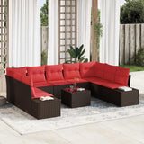 vidaXL Garden Sofa Set 9 pcs 8-Seater Brown and Red Polyrattan