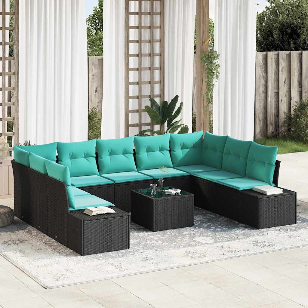 vidaXL Garden Sofa Set 9 pcs 8-Seater Brown and Red Polyrattan