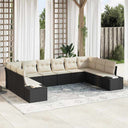 vidaXL Tuinbank Set met kussen 10 pcs Zwart en Crème Polyrattan