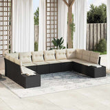 vidaXL Tuinbank Set met kussen 10 pcs Zwart en Crème Polyrattan