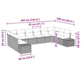 vidaXL Tuinbank Set met kussen 10 pcs Zwart en Crème Polyrattan