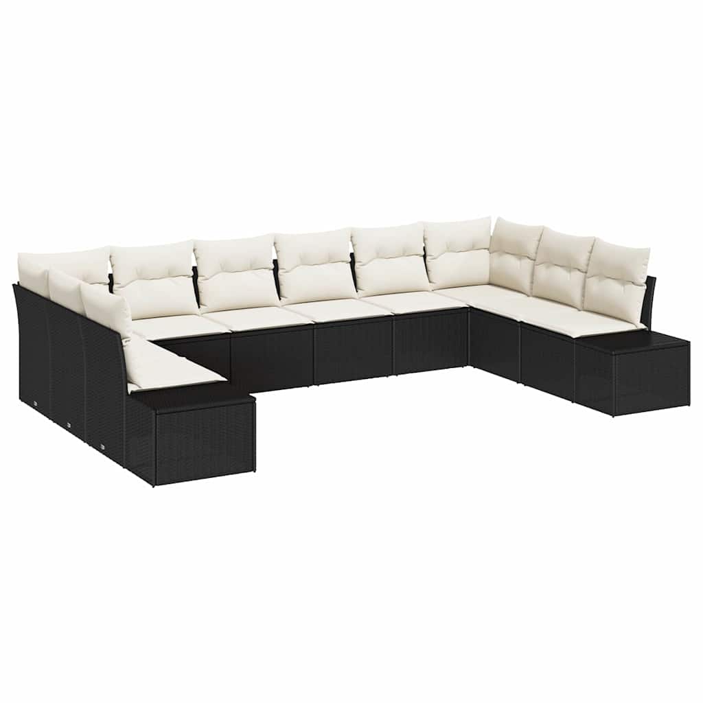 vidaXL Tuinbank Set met kussen 10 pcs Zwart en Crème Polyrattan