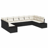 vidaXL Tuinbank Set met kussen 10 pcs Zwart en Crème Polyrattan