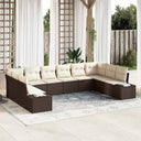 vidaXL Tuinbank Set met kussen 10 pcs Zwart en Crème Polyrattan