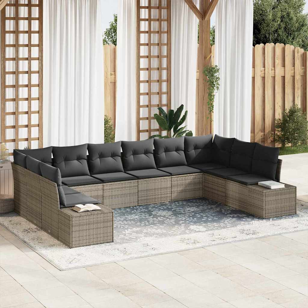 vidaXL Tuinbank Set met kussen 10 pcs Zwart en Crème Polyrattan