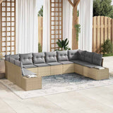 vidaXL Tuinbank Set met kussen 10 pcs Zwart en Crème Polyrattan