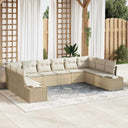 vidaXL Tuinbank Set met kussen 10 pcs Zwart en Crème Polyrattan